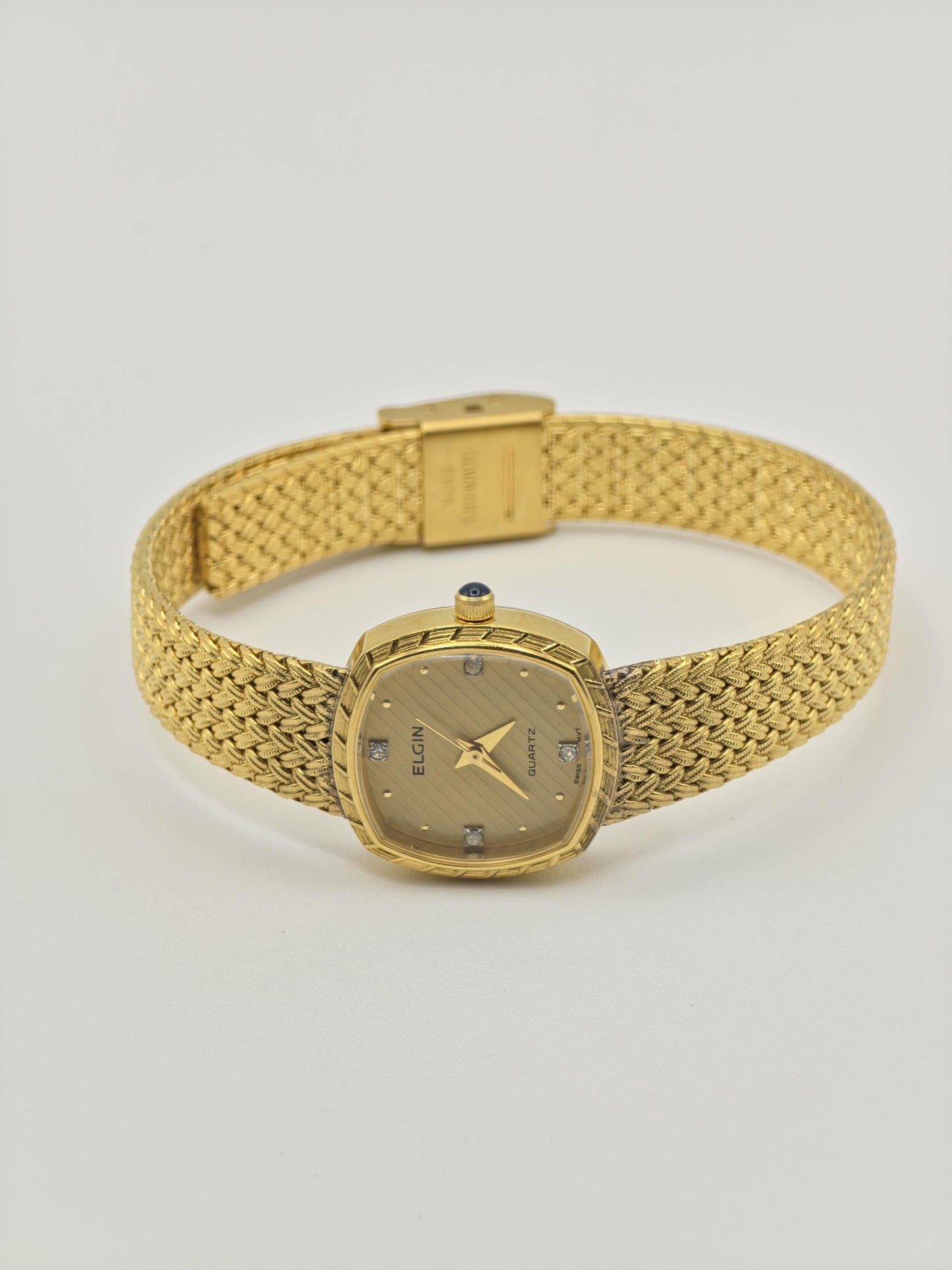 Elgin FK267 – Vintage Swiss Ladies’ Watch – Gold-Tone Weave Bracelet – Diamond-Style Indices – Quartz