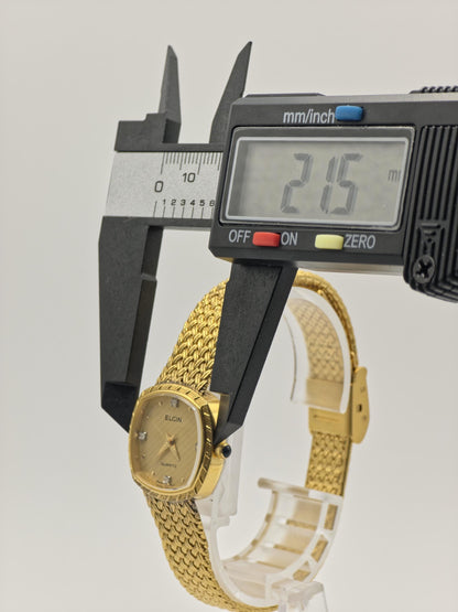 Elgin FK267 – Vintage Swiss Ladies’ Watch – Gold-Tone Weave Bracelet – Diamond-Style Indices – Quartz