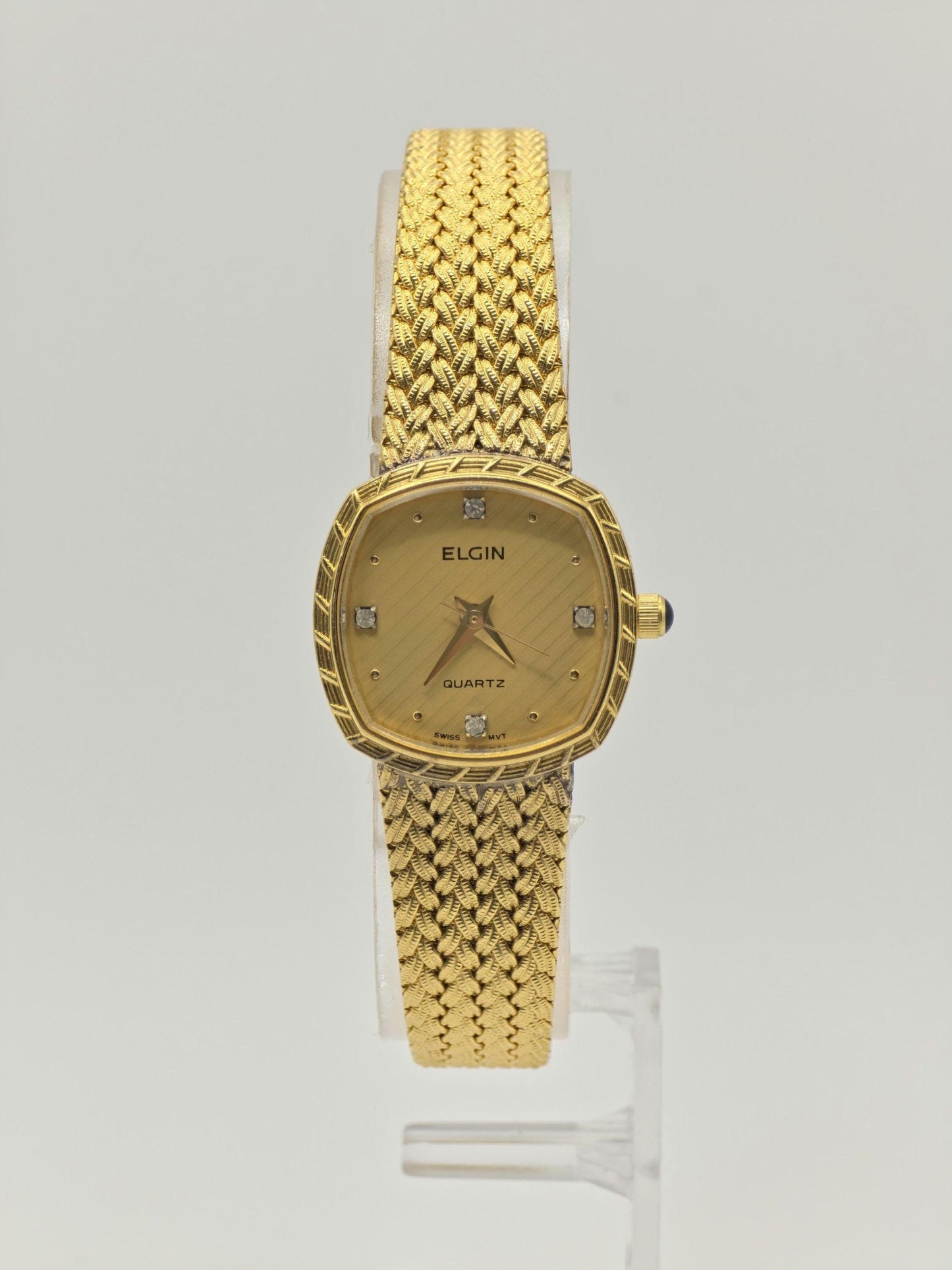 Elgin FK267 – Vintage Swiss Ladies’ Watch – Gold-Tone Weave Bracelet – Diamond-Style Indices – Quartz