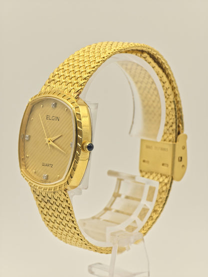 Vintage Elgin Swiss Men’s Watch – Gold-Tone Weave Bracelet