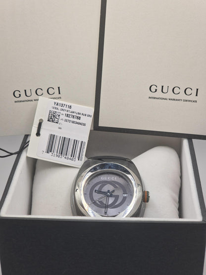 Gucci Sync Mens Black Sport Watch Ref 137.1 Swiss Made Date Rubber Strap Box Certified