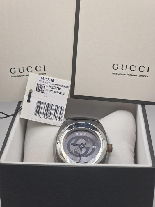 Gucci Sync Mens Black Sport Watch Ref 137.1 Swiss Made Date Rubber Strap Box Certified