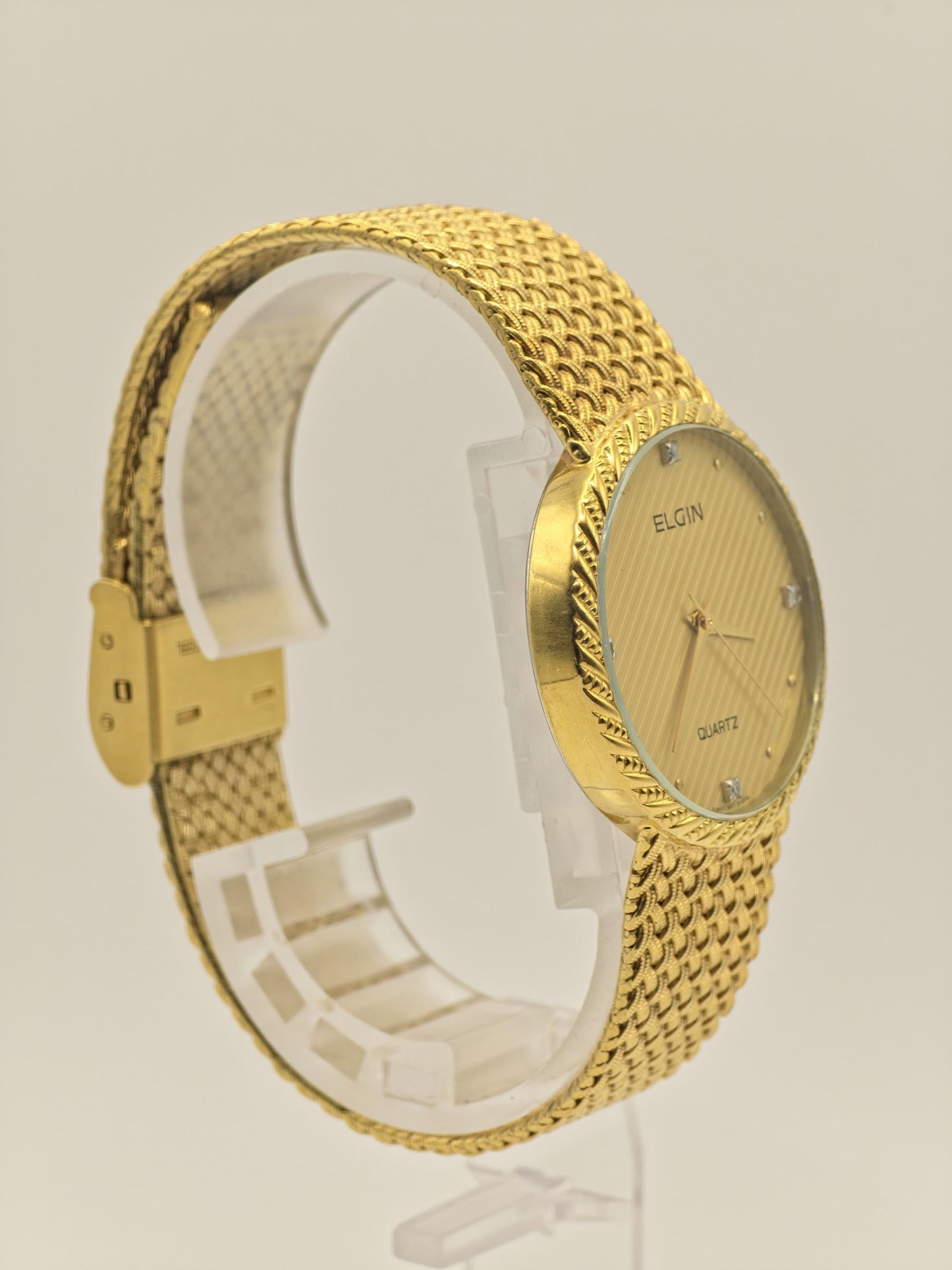 Vintage Elgin FK278 Quartz Gold Tone Unisex Watch Swiss Movement Textured Dial Japan - 2