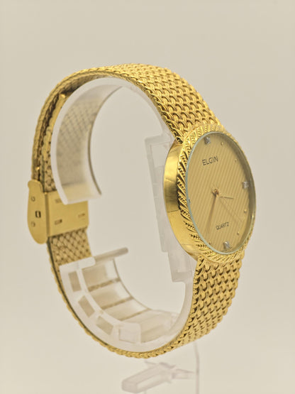 Vintage Elgin FK278 Quartz Gold Tone Unisex Watch Swiss Movement Textured Dial Japan - 2