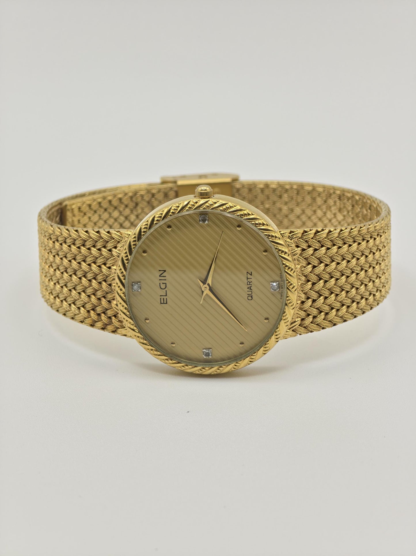 Vintage Elgin FK278 Quartz Gold Tone Unisex Watch Swiss Movement Textured Dial Japan - 2