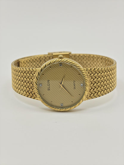 Vintage Elgin FK278 Quartz Gold Tone Unisex Watch Swiss Movement Textured Dial Japan - 2
