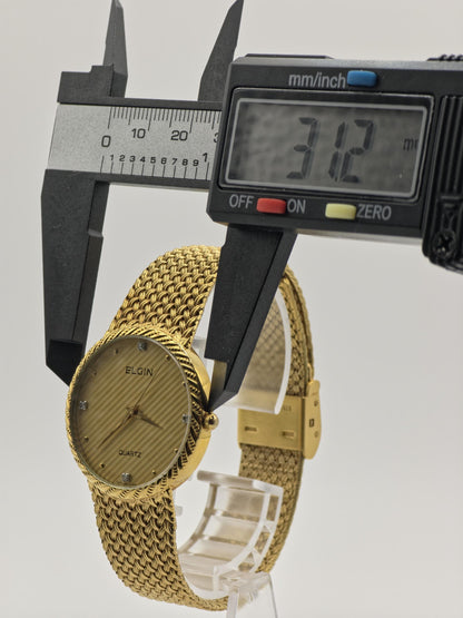 Vintage Elgin FK278 Quartz Gold Tone Unisex Watch Swiss Movement Textured Dial Japan - 2