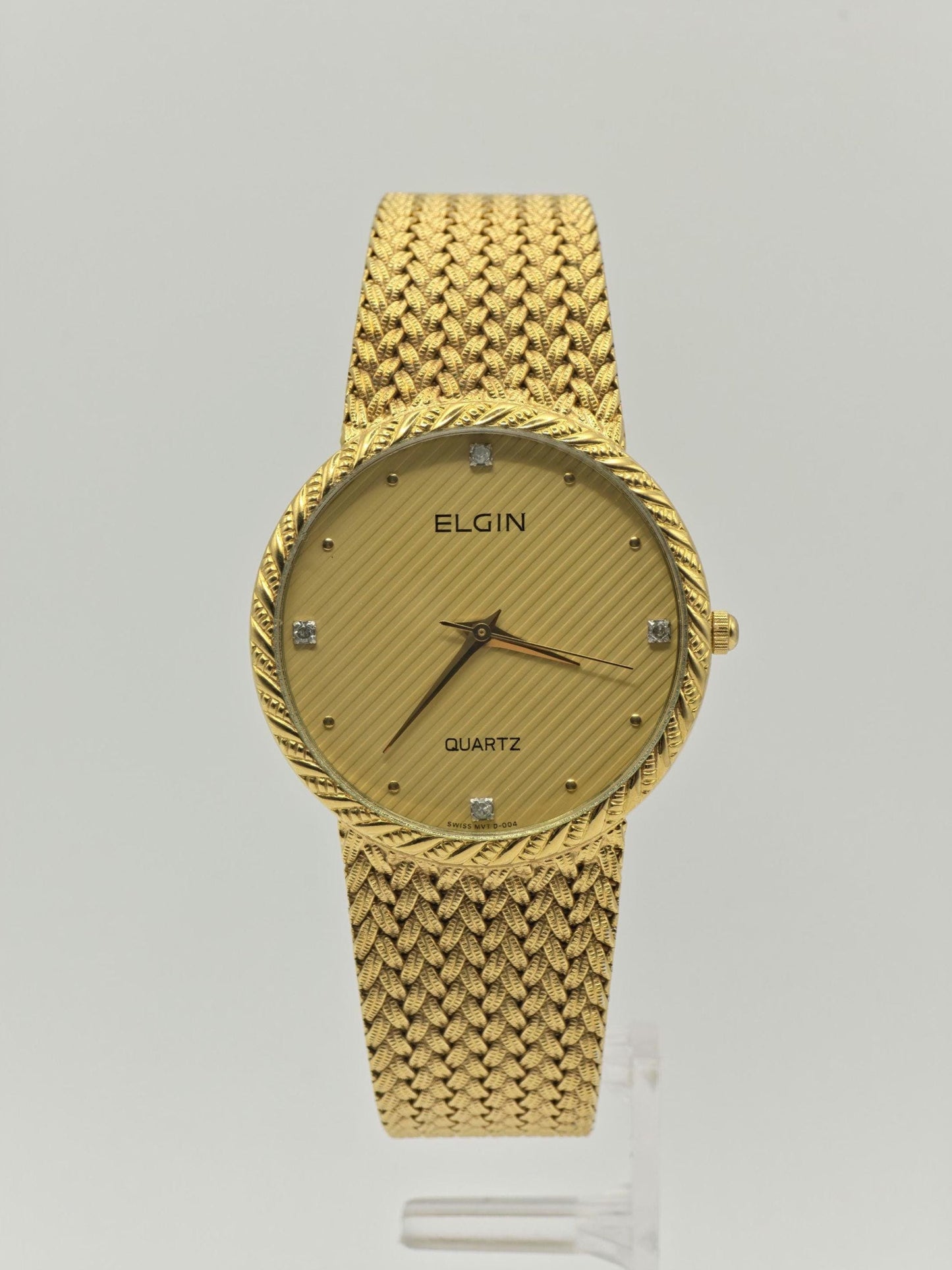 Vintage Elgin FK278 Quartz Gold Tone Unisex Watch Swiss Movement Textured Dial Japan - 2