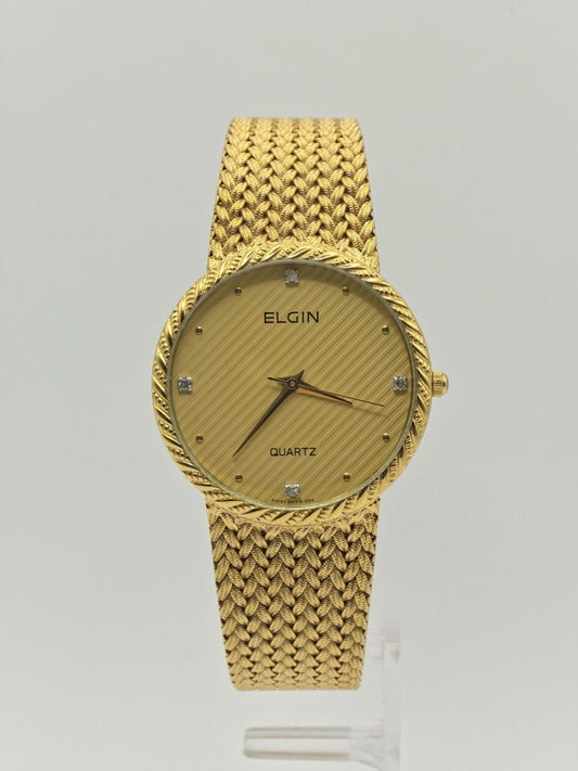 Vintage Elgin FK278 Quartz Gold Tone Unisex Watch Swiss Movement Textured Dial Japan - 2