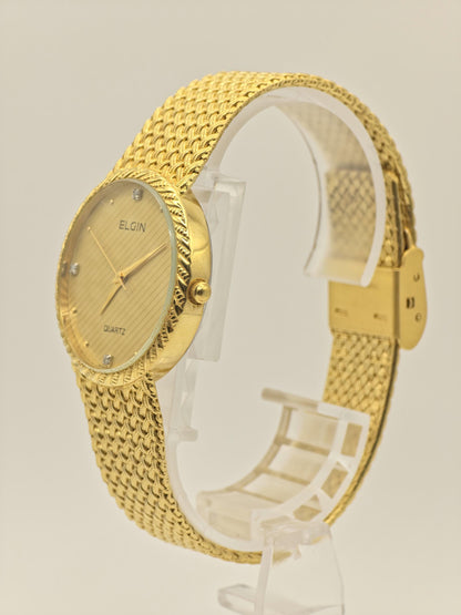 Vintage Elgin FK278 Quartz Gold Tone Unisex Watch Swiss Movement Textured Gold Dial Japan - 5