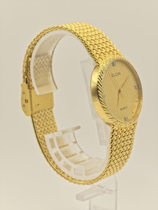 Vintage Elgin FK278 Quartz Gold Tone Unisex Watch Swiss Movement Textured Gold Dial Japan - 5