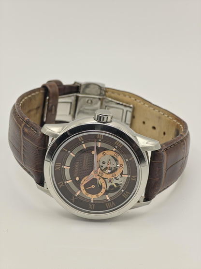Bulova 96A120 Automatic Skeleton Watch Brown Dial Open Heart Leather Strap Japan Movt - 6