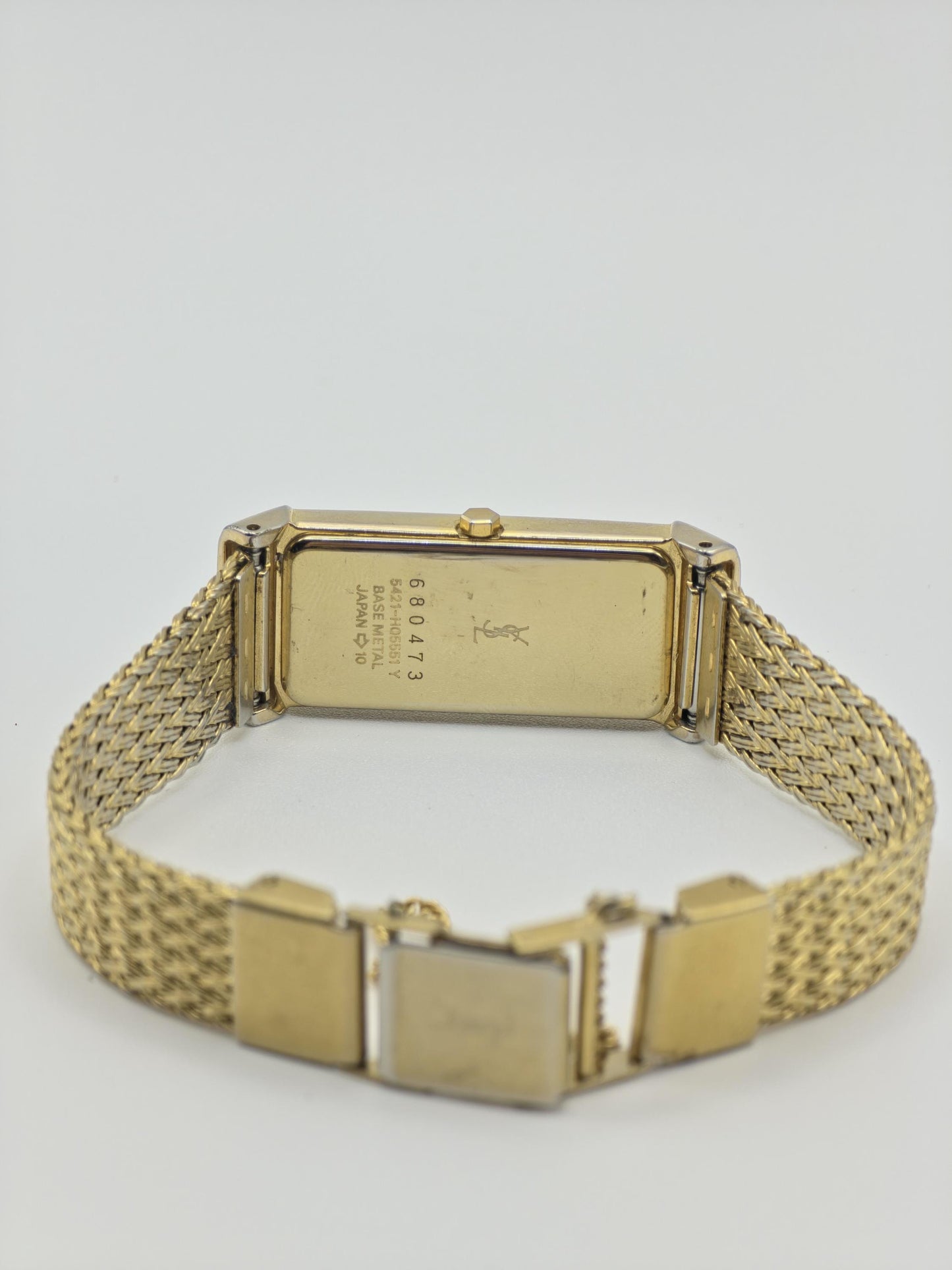 Vintage Yves Saint Laurent YSL Ladies Quartz Watch Gold Tone Rectangular Bracelet - 7