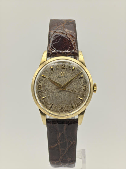 Vintage Omega Manual Wind Watch Gold Tone Patina Dial Classic Swiss Made Leather Strap - 8