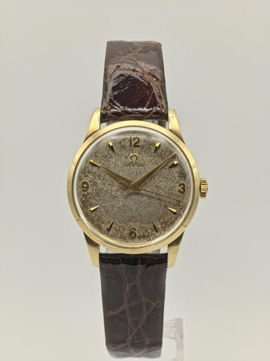 Vintage Omega Manual Wind Watch Gold Tone Patina Dial Classic Swiss Made Leather Strap - 8