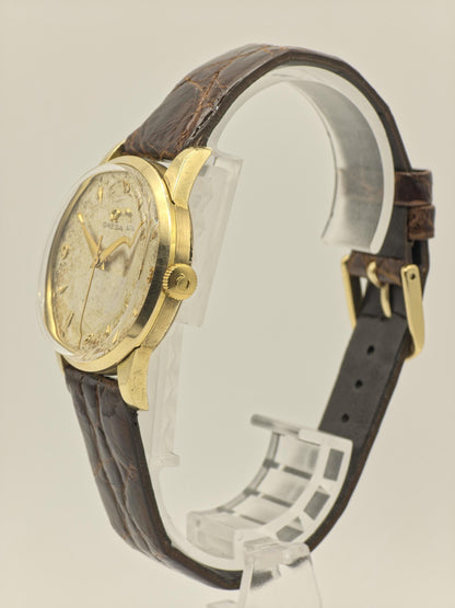 Vintage Omega Manual Wind Watch Gold Tone Patina Dial Classic Swiss Made Leather Strap - 8
