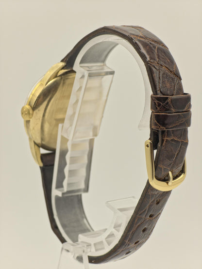Vintage Omega Manual Wind Watch Gold Tone Patina Dial Classic Swiss Made Leather Strap - 8