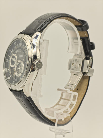 Bulova 96A135 Automatic Skeleton Watch Black Dial Roman Numerals Leather Strap Mens - 9