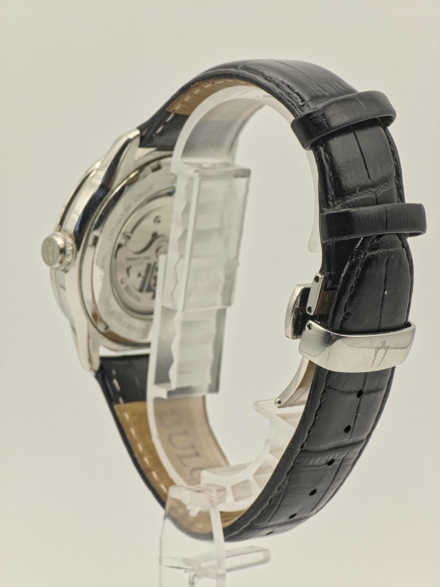 Bulova 96A135 Automatic Skeleton Watch Black Dial Roman Numerals Leather Strap Mens - 9