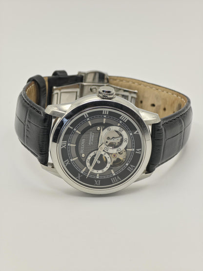 Bulova 96A135 Automatic Skeleton Watch Black Dial Roman Numerals Leather Strap Mens - 9