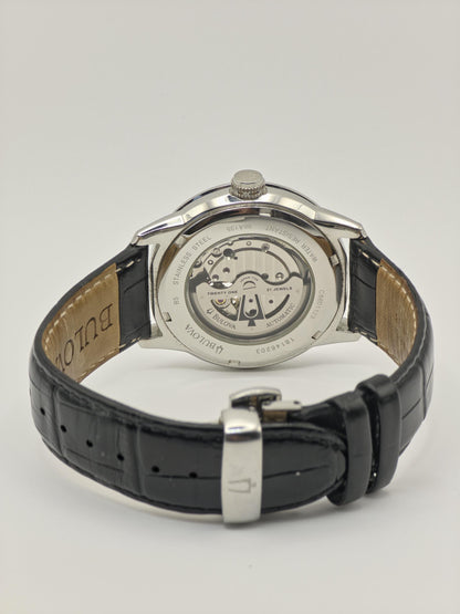 Bulova 96A135 Automatic Skeleton Watch Black Dial Roman Numerals Leather Strap Mens - 9