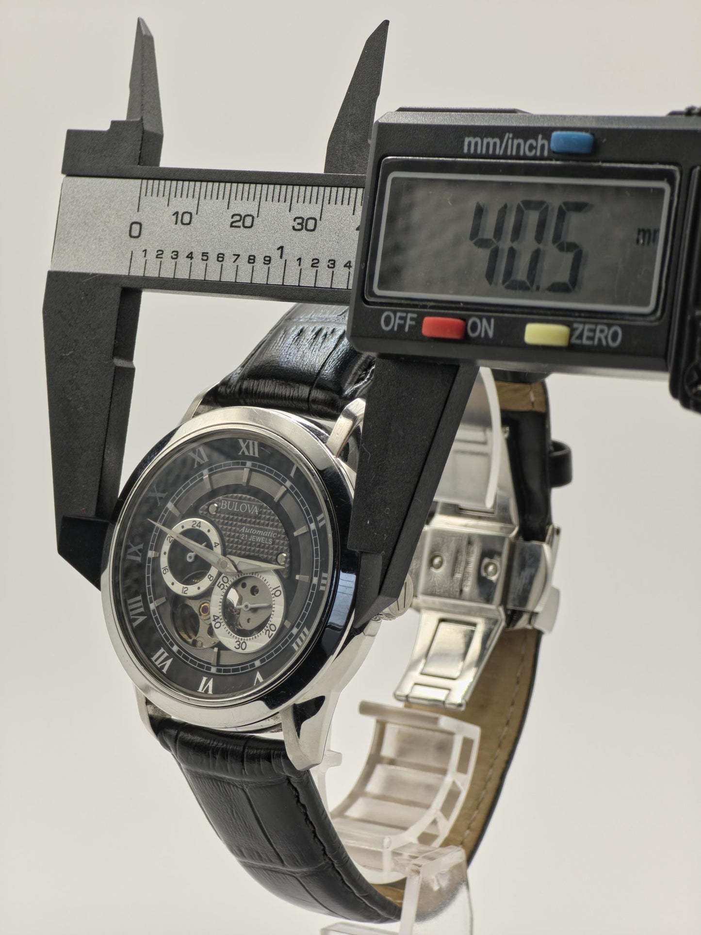 Bulova 96A135 Automatic Skeleton Watch Black Dial Roman Numerals Leather Strap Mens - 9