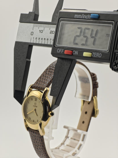 Vintage Fendi Ladies Quartz Watch Gold Tone Roman Dial Brown Leather Strap Swiss Made - 10