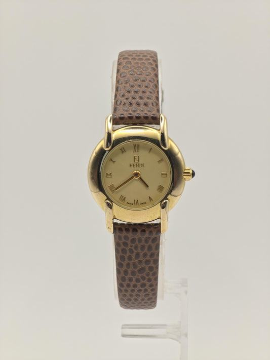 Vintage Fendi Ladies Quartz Watch Gold Tone Roman Dial Brown Leather Strap Swiss Made - 10