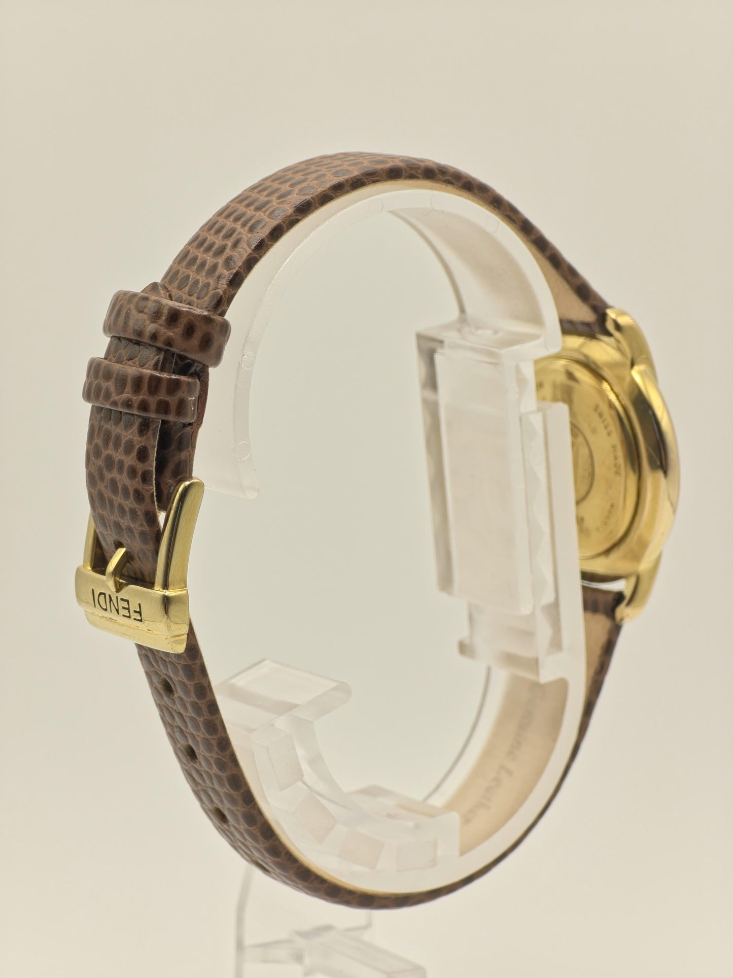 Vintage Fendi Ladies Quartz Watch Gold Tone Roman Dial Brown Leather Strap Swiss Made - 10