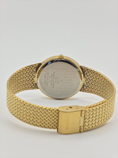 Vintage Elgin Unisex Quartz Watch Gold Tone Mesh Bracelet Swiss Movement Crystal Dial - 11
