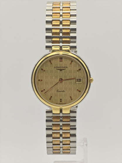 Vintage Longines Quartz Two Tone Watch Swiss Made Date Classic Unisex Bracelet - 18