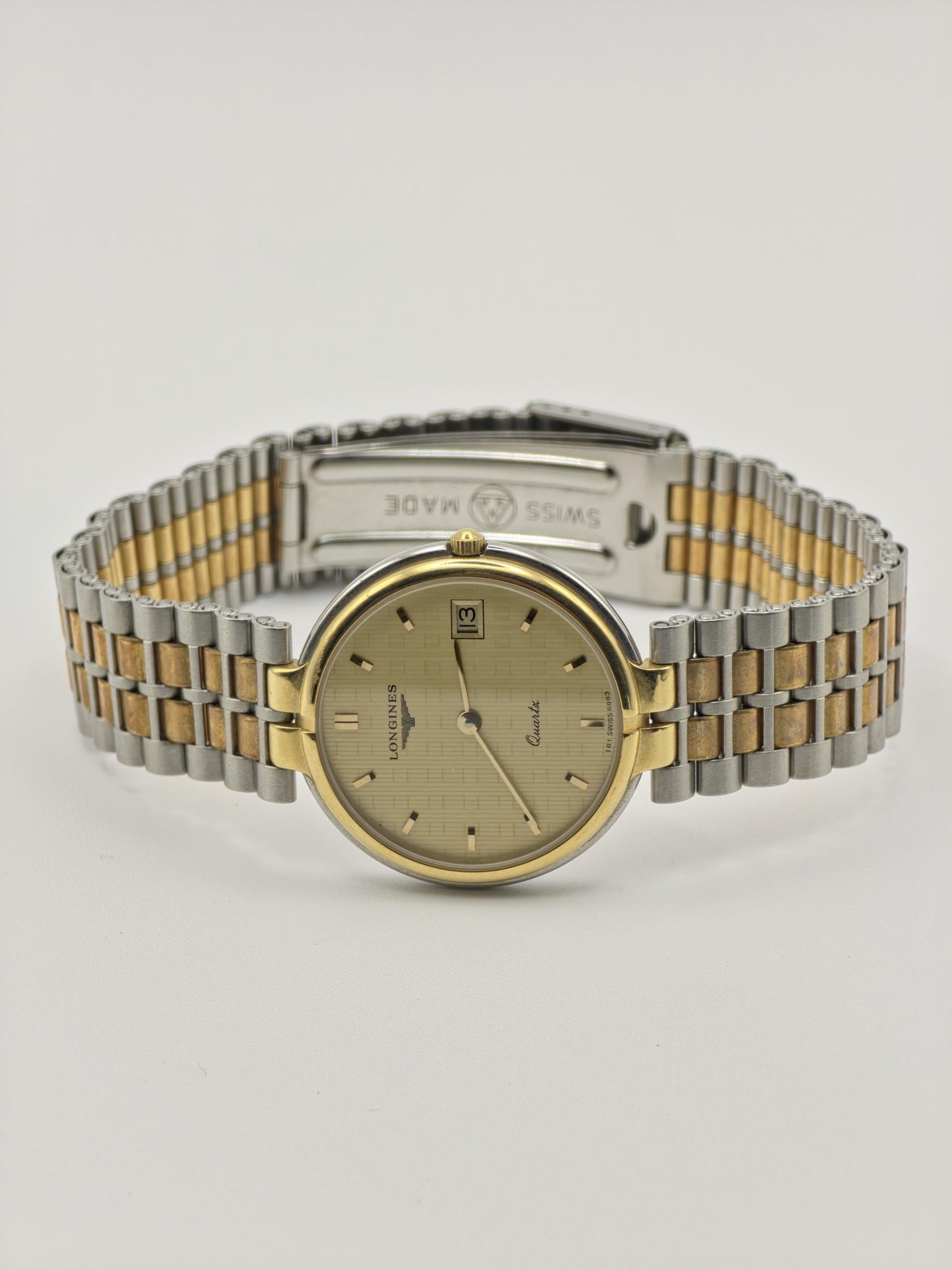 Vintage Longines Quartz Two Tone Watch Swiss Made Date Classic Unisex Bracelet - 18