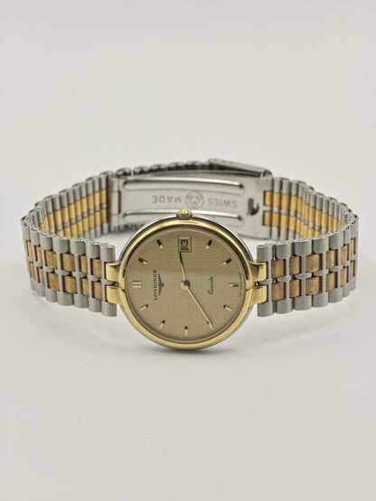 Vintage Longines Quartz Two Tone Watch Swiss Made Date Classic Unisex Bracelet - 18
