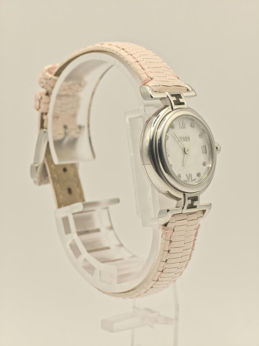 Fendi 003-2700L-763 Women Swiss Quartz Watch Pink Leather Strap Silver Dial Vintage Authentic | - 24