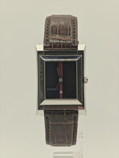 Gucci 111M Men Swiss Quartz Watch Rectangular Case Black Dial Date Leather Strap Authentic | - 25
