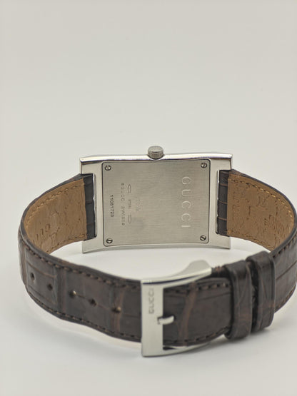 Gucci 111M Men Swiss Quartz Watch Rectangular Case Black Dial Date Leather Strap Authentic | - 25