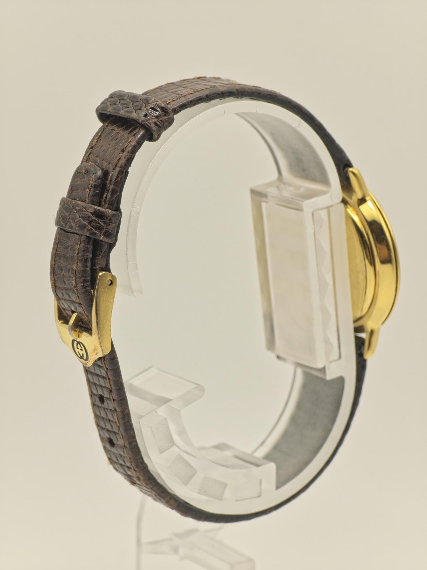 Gucci 3000L Quartz Watch Gold Plated Swiss Made Brown Leather Strap Women Vintage | - 44