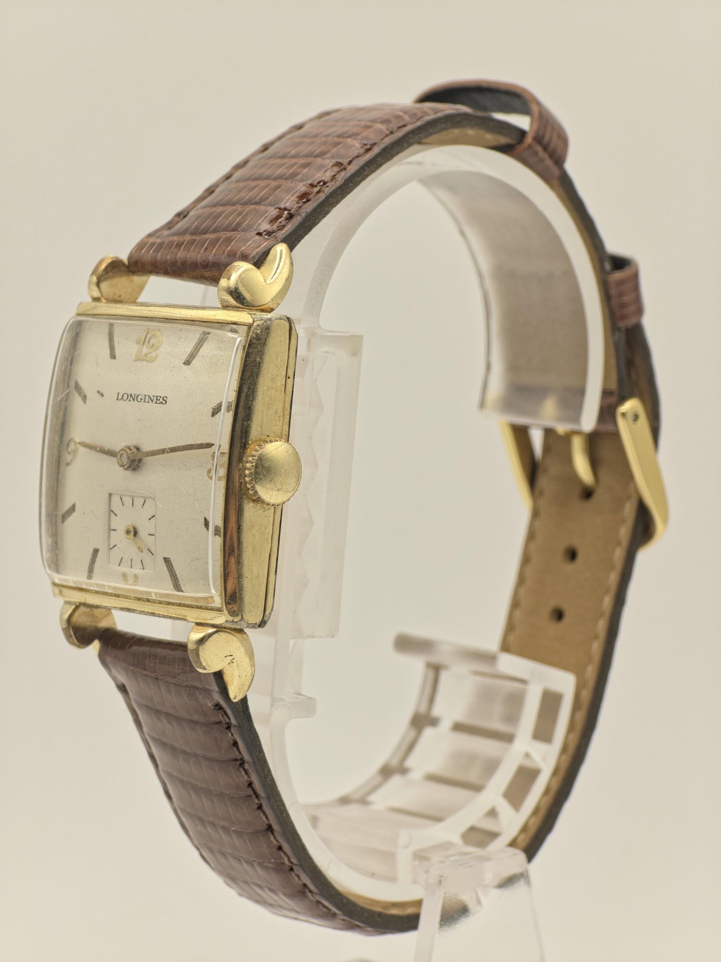 Longines Vintage Mechanical Watch Small Seconds Gold Tone Case Brown Leather Strap Men | - 45