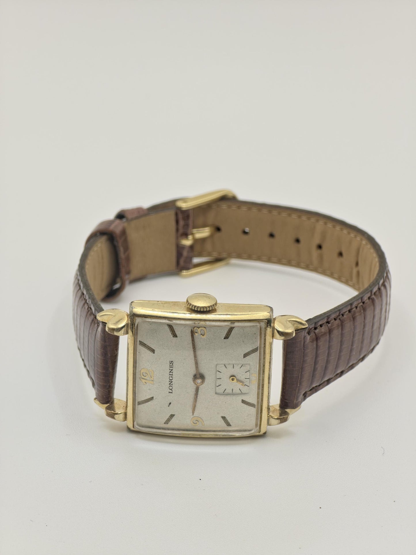 Longines Vintage Mechanical Watch Small Seconds Gold Tone Case Brown Leather Strap Men | - 45