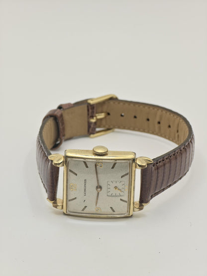 Longines Vintage Mechanical Watch Small Seconds Gold Tone Case Brown Leather Strap Men | - 45