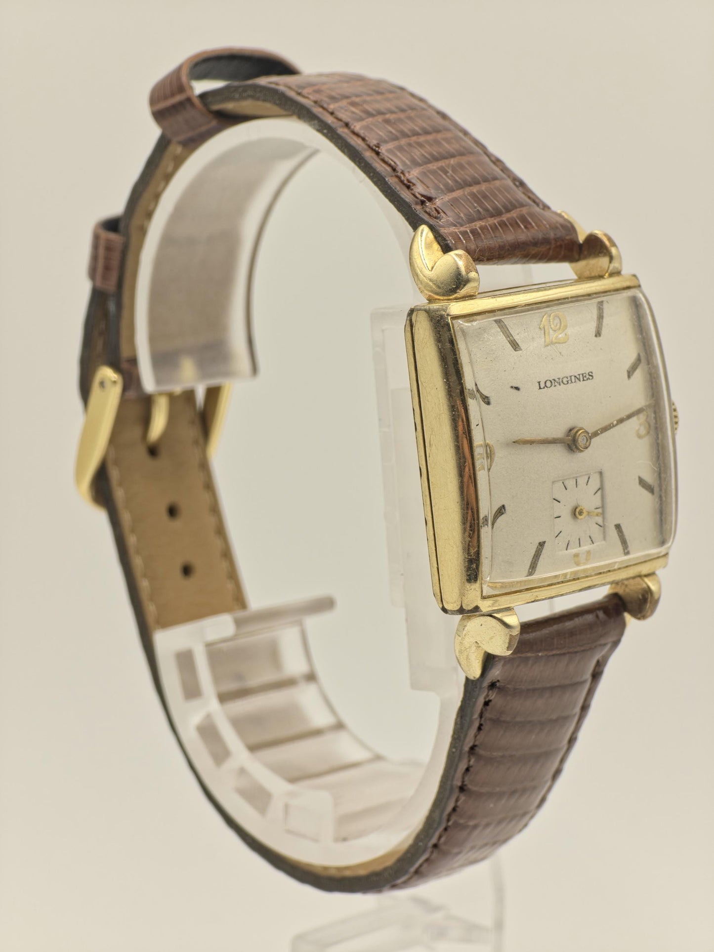 Longines Vintage Mechanical Watch Small Seconds Gold Tone Case Brown Leather Strap Men | - 45