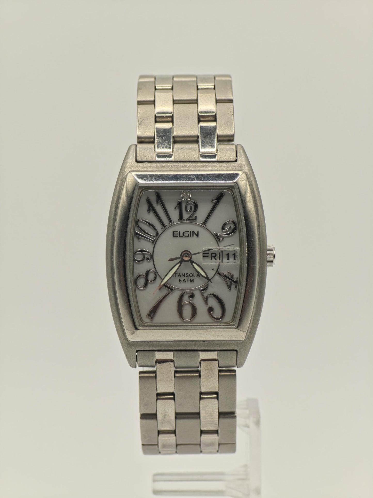Elgin TitanSolar Solar Quartz Watch Ref. FK1282-C Stainless Steel Bracelet Women Vintage | - 48
