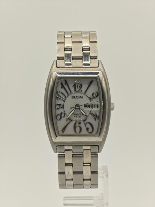 Elgin TitanSolar Solar Quartz Watch Ref. FK1282-C Stainless Steel Bracelet Women Vintage | - 48