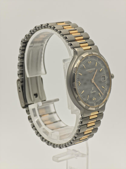 Longines Conquest Titanium Quartz Watch 10ATM Date Two Tone Bracelet Unisex Vintage | - 55