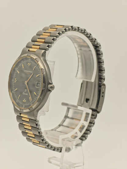 Longines Conquest Titanium Quartz Watch 10ATM Date Two Tone Bracelet Unisex Vintage | - 55
