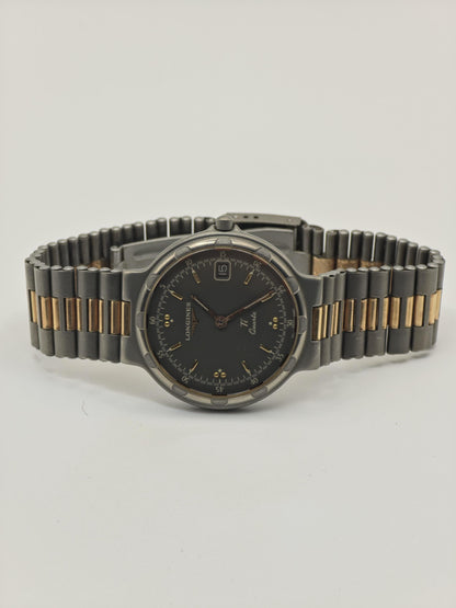 Longines Conquest Titanium Quartz Watch 10ATM Date Two Tone Bracelet Unisex Vintage | - 55