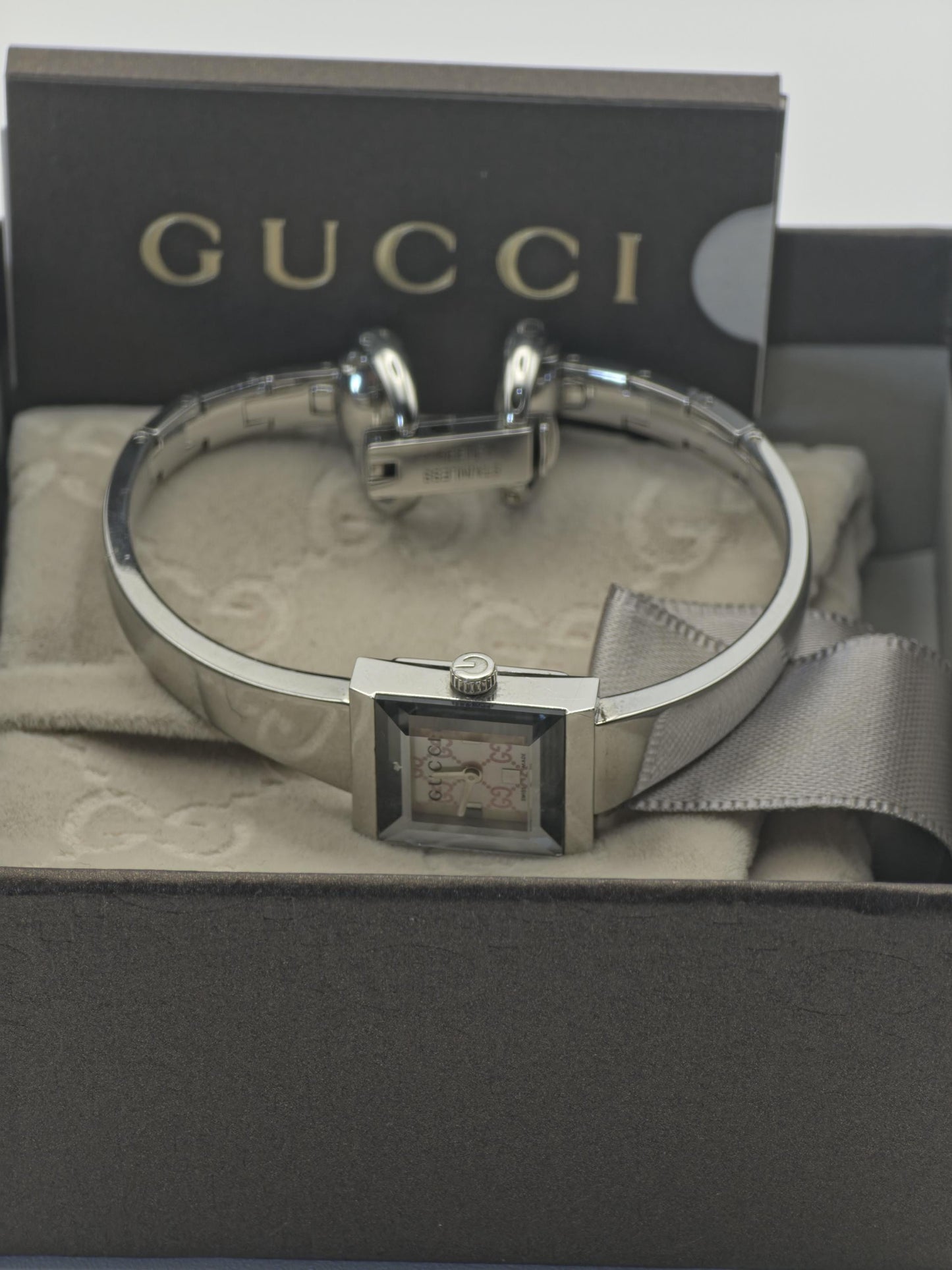 Gucci 128.5 Stainless Steel Quartz Watch Silver Bangle Women Vintage Boxed | - 56