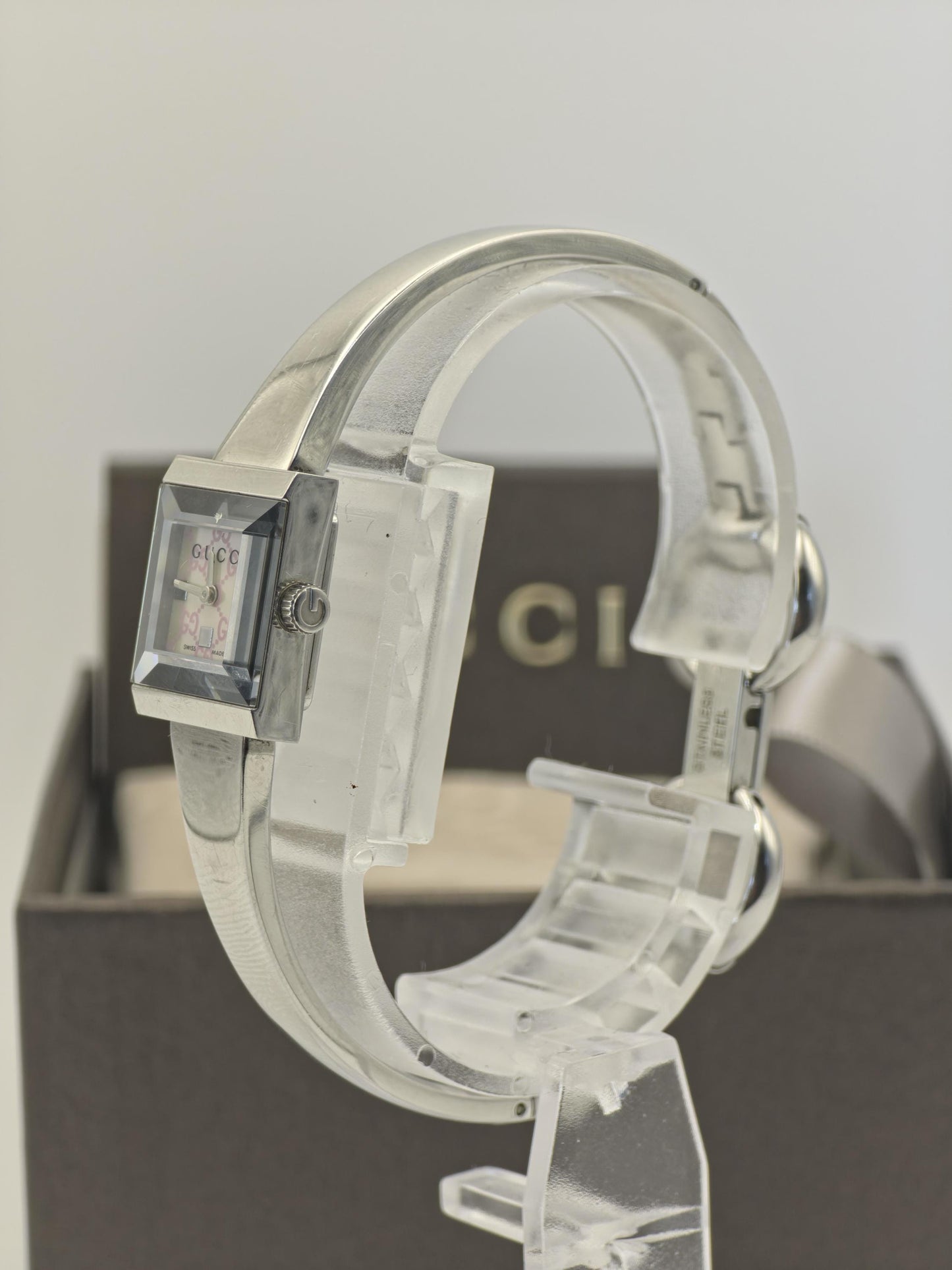 Gucci 128.5 Stainless Steel Quartz Watch Silver Bangle Women Vintage Boxed | - 56