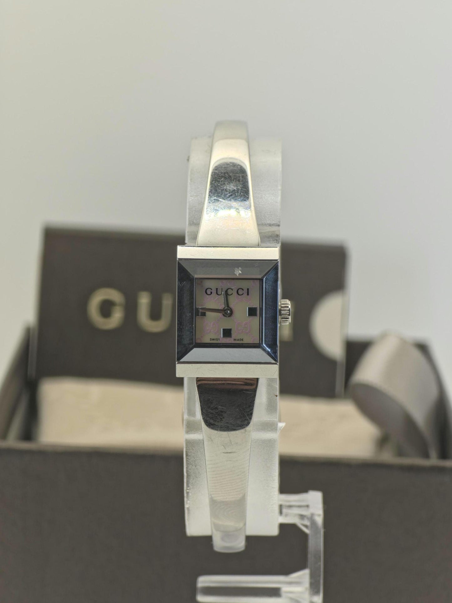 Gucci 128.5 Stainless Steel Quartz Watch Silver Bangle Women Vintage Boxed | - 56