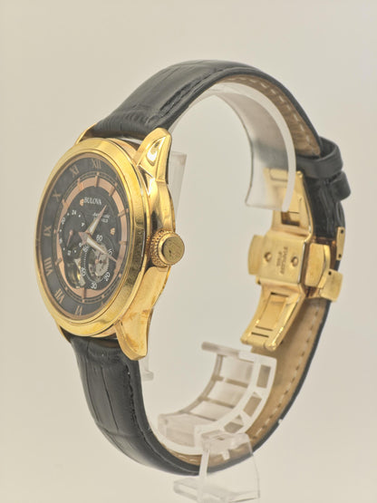Bulova Automatic 21 Jewels Men’s Watch 97A116 Gold Tone Open Heart Box & Warranty | - 61